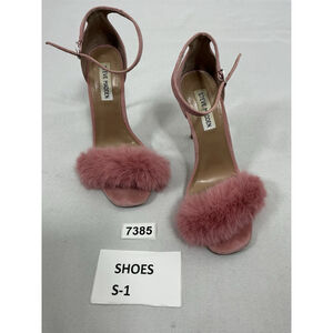 Womans Steve Madden Strappy Stiletto Sandals 8 M Pink Faux Fur Accent